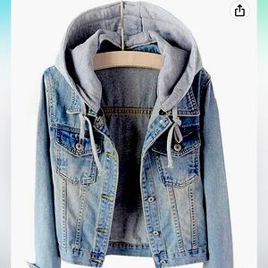 Brand new women’s denim jacket with removable hood.